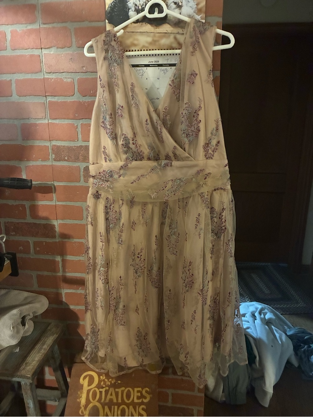 Scarlett Beige Midi Dress with Purple Floral Embroidery